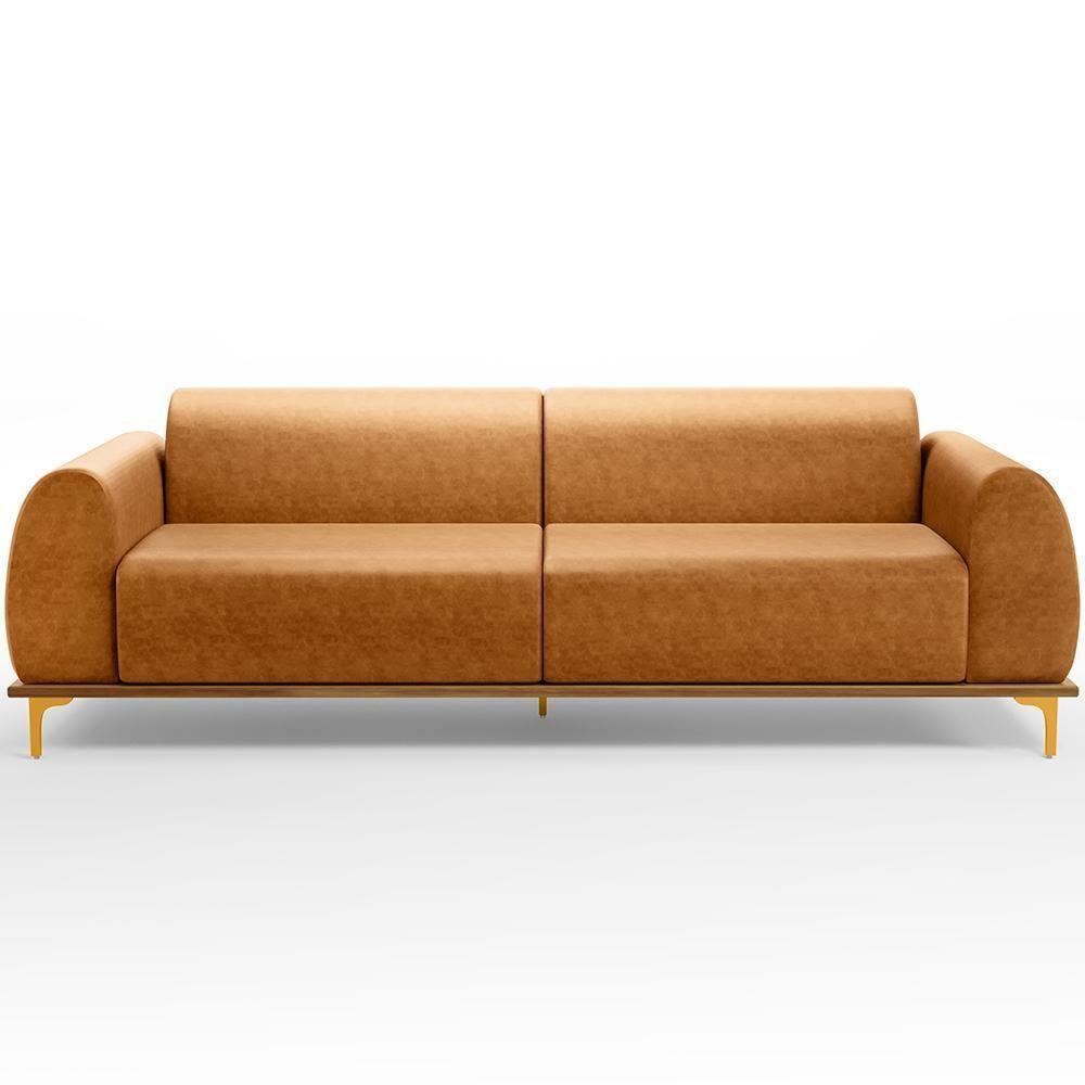 Sofá 3 Lugares Kiev 230cm D02 Base Castanho Pés D'ouro Couríssimo Whisky B-90 - 6
