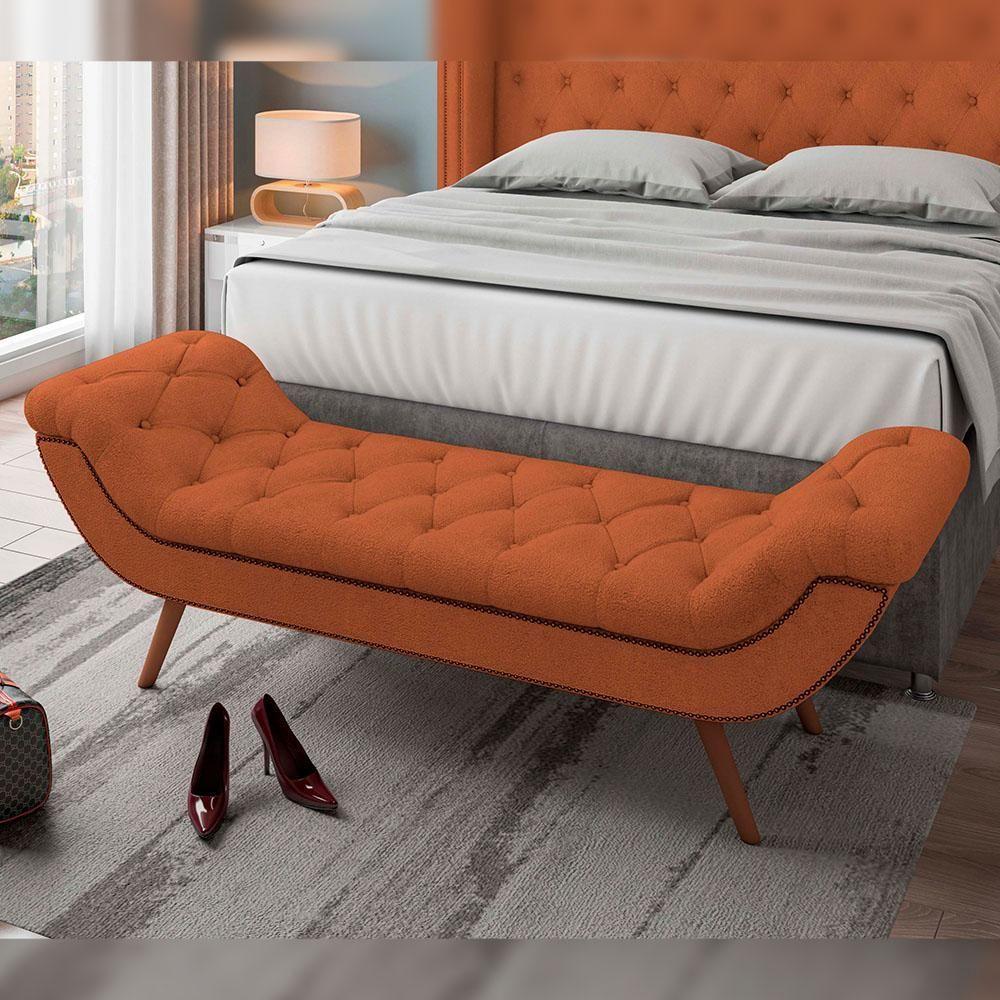 Kit Cabeceira Cama Box Casal 140cm Madrid Com Puff Recamier Santorini Bouclê Terracota - 7