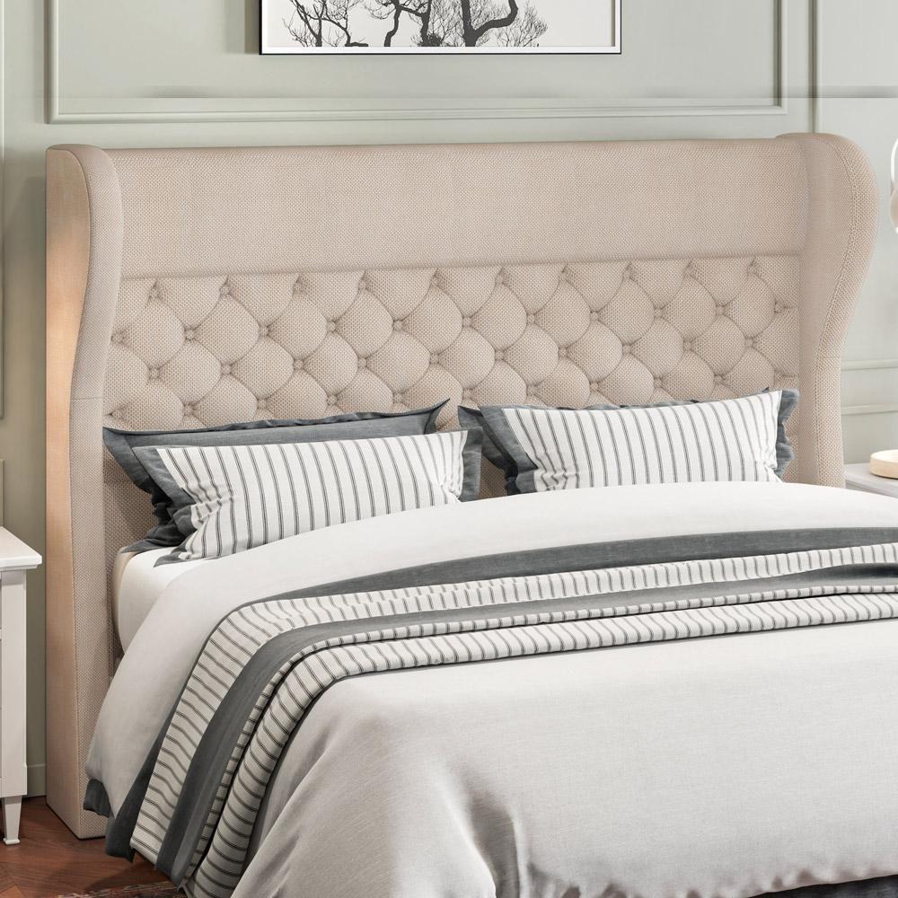 Kit Cabeceira Cama Box Casal 195cm Madrid Com Puff Recamier Santorini Linho Creme - 8