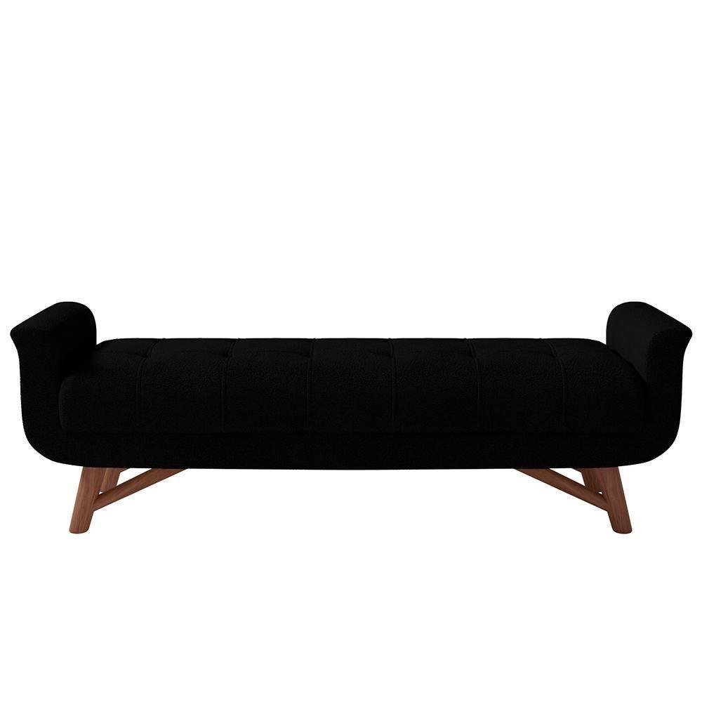 Puff Recamier Decorativo Com Pés Em Madeira 195cm Itália Bouclê Preto - 4