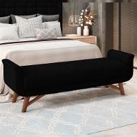Puff Recamier Decorativo Com Pés Em Madeira 195cm Itália Bouclê Preto - 5
