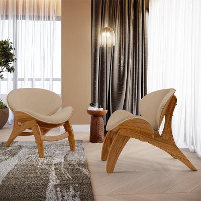 Kit 2 Poltronas Decorativa Orgânica Sala Living Kadosh L02 Linho Bege Escuro