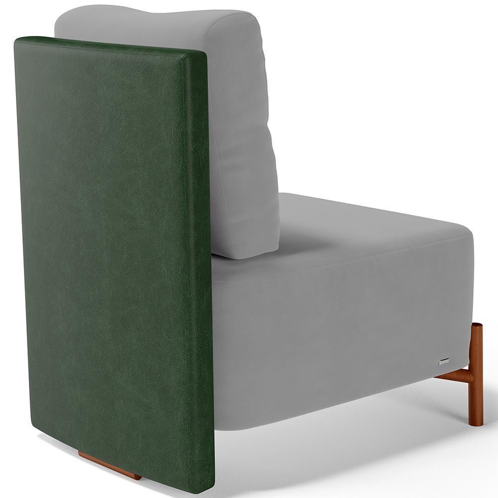 Poltrona Decorativa Sala Estar Living Pés Madeira Hungria L02 Couríssimo Verde Suede Cinza - Lyam - 2