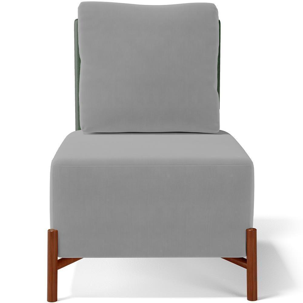 Poltrona Decorativa Sala Estar Living Pés Madeira Hungria L02 Couríssimo Verde Suede Cinza - Lyam - 6