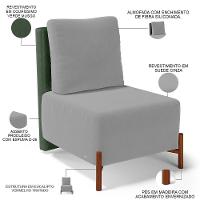 Poltrona Decorativa Sala Estar Living Pés Madeira Hungria L02 Couríssimo Verde Suede Cinza - Lyam - 8
