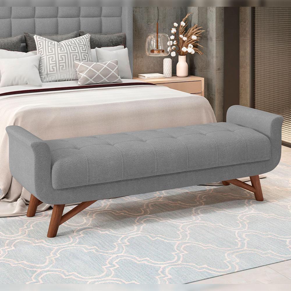 Puff Recamier Decorativo Com Pés Em Madeira 195cm Itália P05 Bouclê Cinza - 5