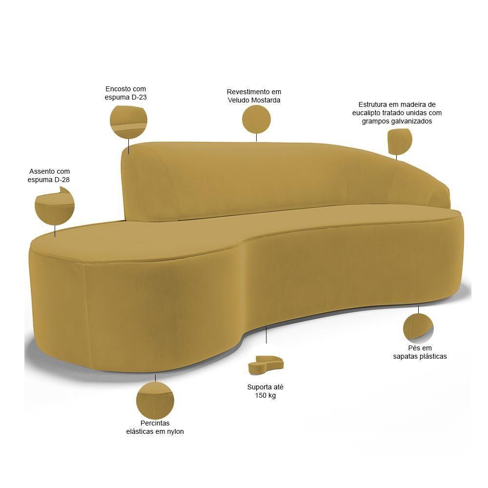 Sofá 4 Lugares Curvo Living Firenze Direito D02 Veludo Mostarda 260cm C-279 - Lyam - 5