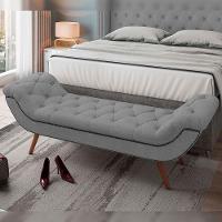 Kit Cabeceira Cama Box Casal 160cm Madrid Com Puff Recamier Santorini Bouclê Cinza - 7