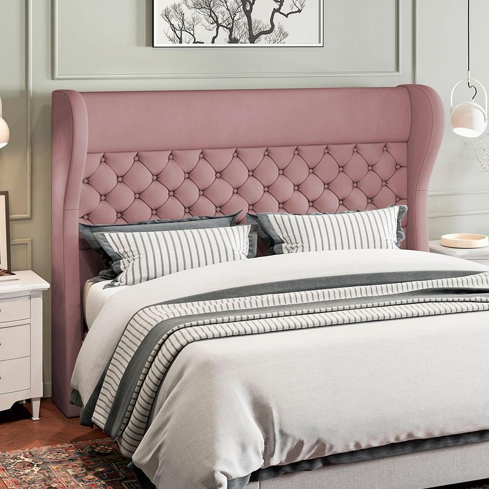 Kit Cabeceira Cama Box Casal 160cm Madrid Com Puff Recamier Santorini Veludo Rosê - 8