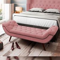 Kit Cabeceira Cama Box Casal 160cm Madrid Com Puff Recamier Santorini Veludo Rosê - 7