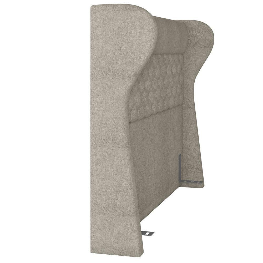 Kit Cabeceira Cama Box Casal 160cm Madrid Com Puff Recamier Santorini Bouclê Creme - 2