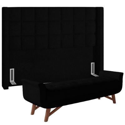 Kit Cabeceira Cama Box Queen Paris com Puff Recamier Itália Bouclê Preto