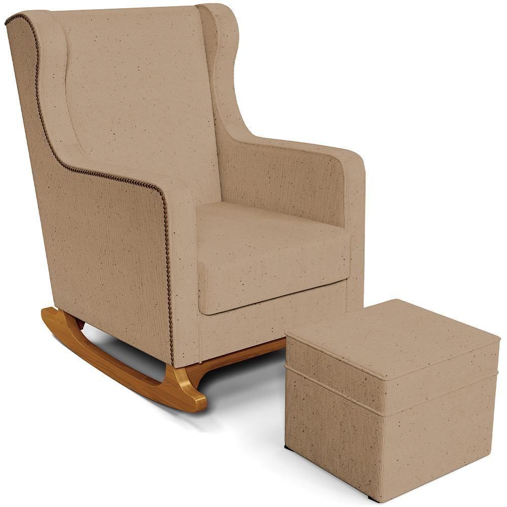 Poltrona De Amamentação Com Balanço E Puff Mavie L02 Linho Bege Escuro - 1