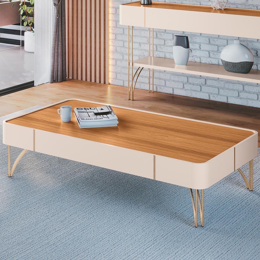 Painel Para Tv 85 Pol Zurick E Mesa De Centro Harmony B01 Cinamomo Off White - 6