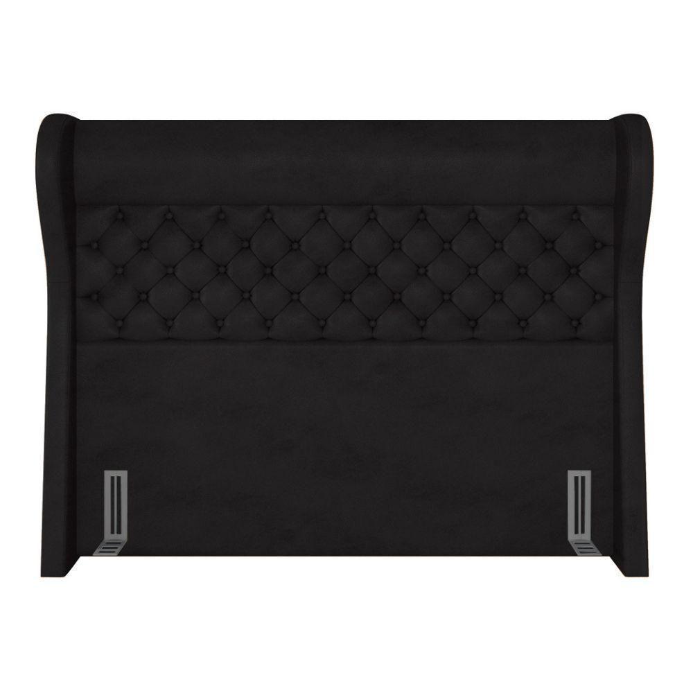 Kit Cabeceira Cama Box Casal 195cm Madrid Com Puff Recamier Santorini Couríssimo Preto - 3