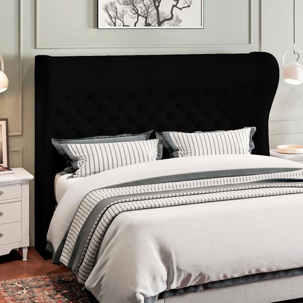 Kit Cabeceira Cama Box Casal 195cm Madrid Com Puff Recamier Santorini Bouclê Preto - 8