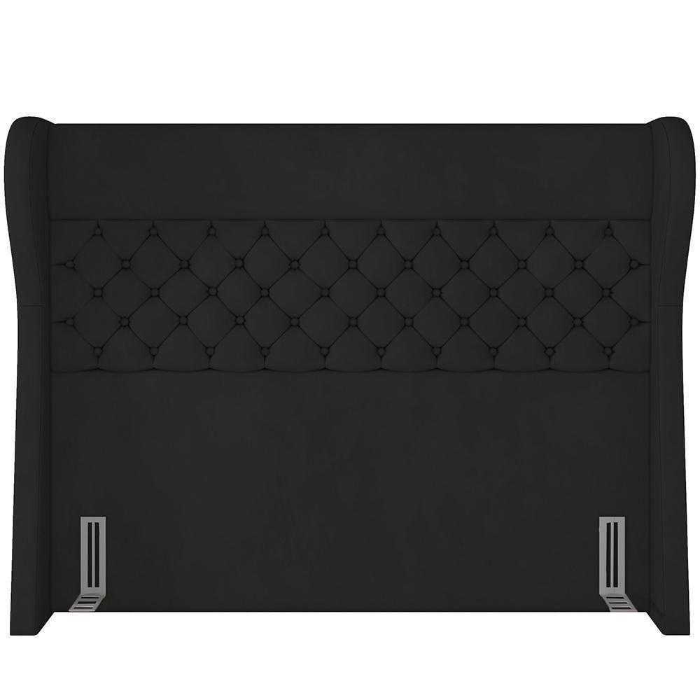 Kit Cabeceira Cama Box Casal 160cm Madrid Com Puff Recamier Santorini Veludo Preto - 6