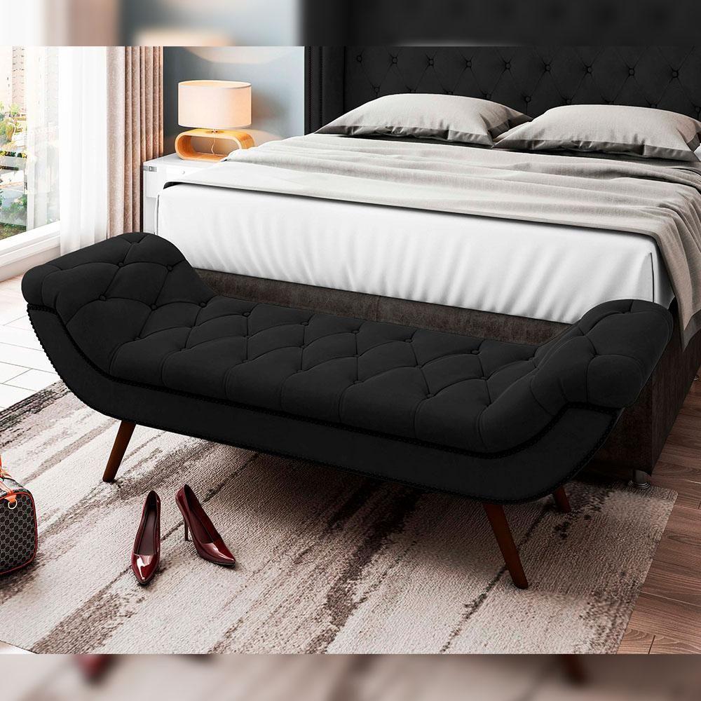 Kit Cabeceira Cama Box Casal 160cm Madrid Com Puff Recamier Santorini Veludo Preto - 7