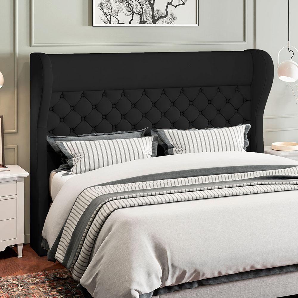 Kit Cabeceira Cama Box Casal 160cm Madrid Com Puff Recamier Santorini Veludo Preto - 8