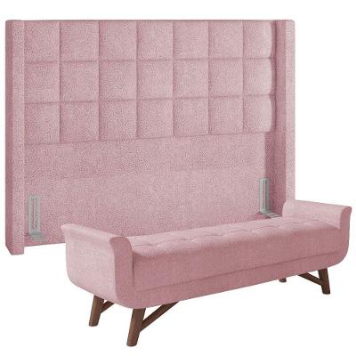 Kit Cama Box Casal Paris com Cabeceira 140cm e Puff Recamier Itália P05 Bouclê Rosê