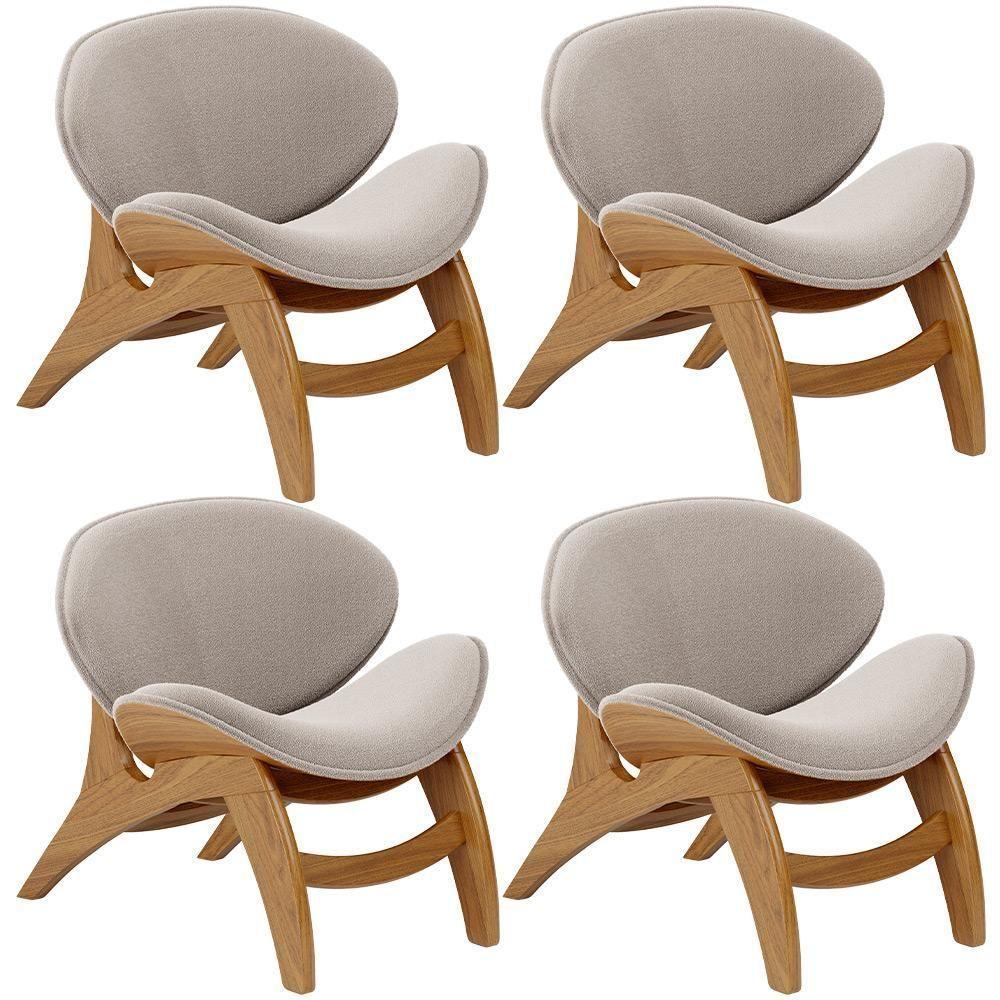 Kit 4 Poltronas Decorativa Orgânica Sala Living Kadosh L02 Bouclê Creme - 1