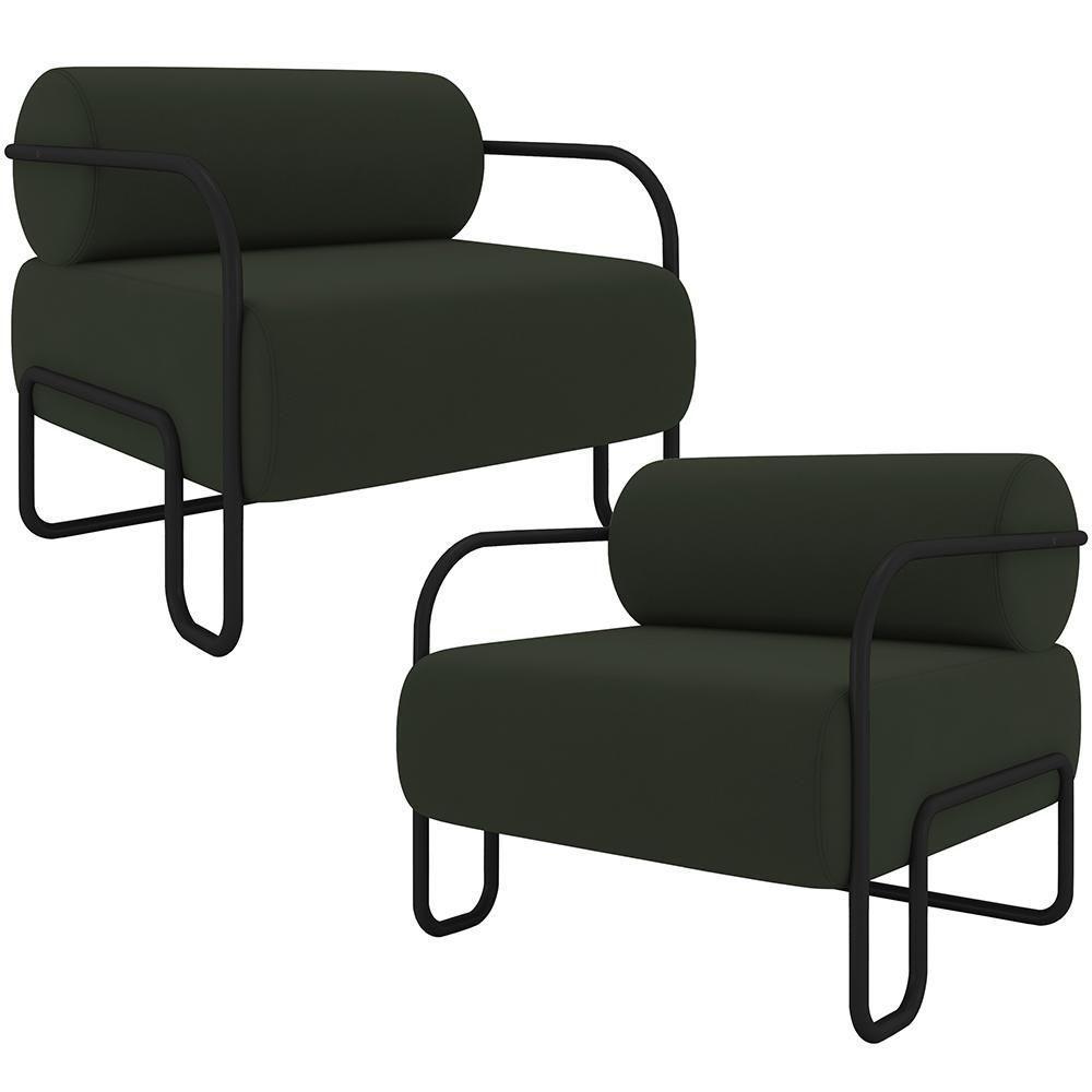 Kit 02 Poltronas Decorativa Pés Industrial Moscou K01 Veludo Verde - 1