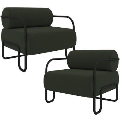Kit 2 Poltronas Decorativas Moscou K01 Veludo Verde Lyam Decor