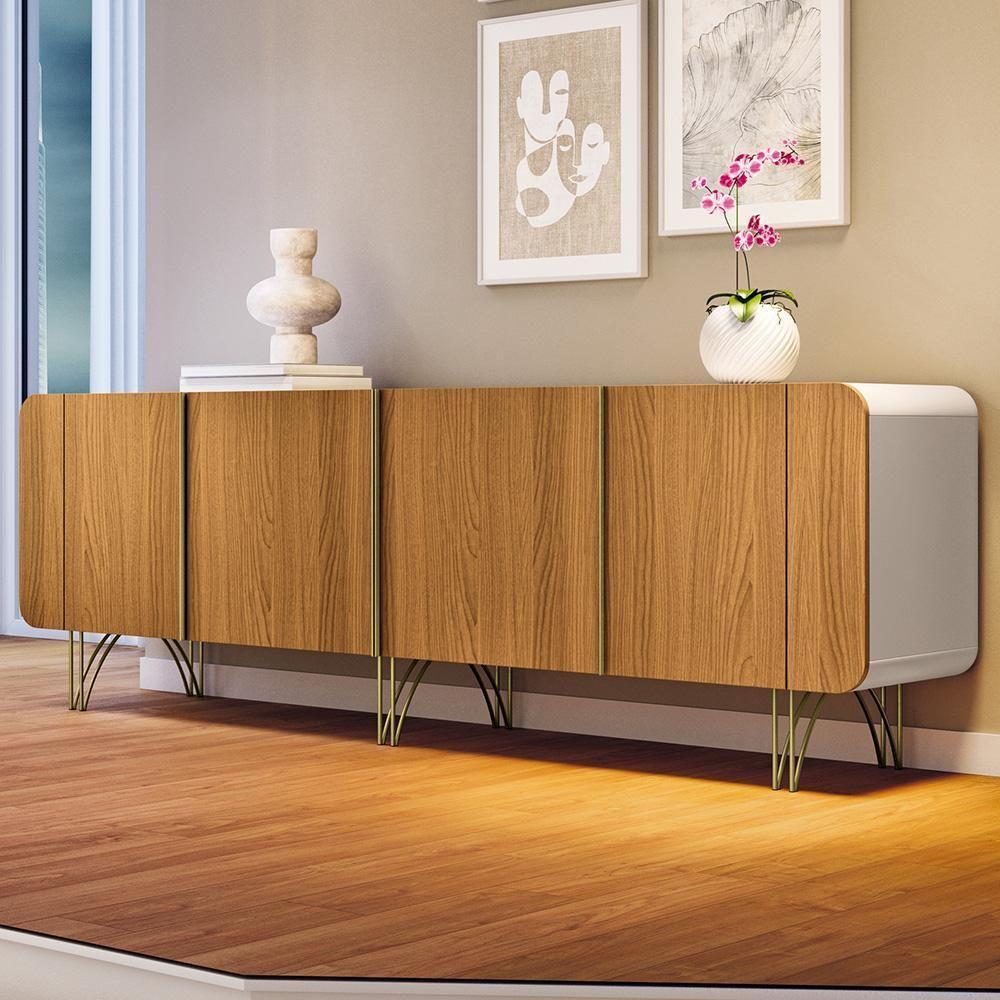 Aparador Buffet Bar 04 Portas 220cm Santiago B01 Off White Cinamomo - Lyam - 5
