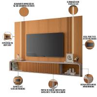 Painel Para Tv 85 Pol Com Bancada Suspensa E Led Zurick B01 Cinamomo Off White - 2