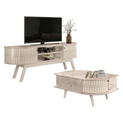 Rack Bancada com Mesa de Centro Valência 183cm MDP com Portas Off White