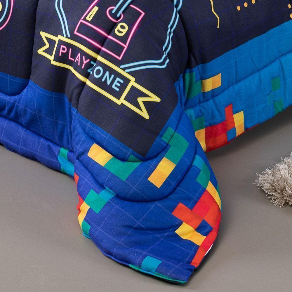 Kit Edredom + Lençol Plush Fofinho Infantil Dupla Face Dream 3 Peças Solteiro - Video Game - 3