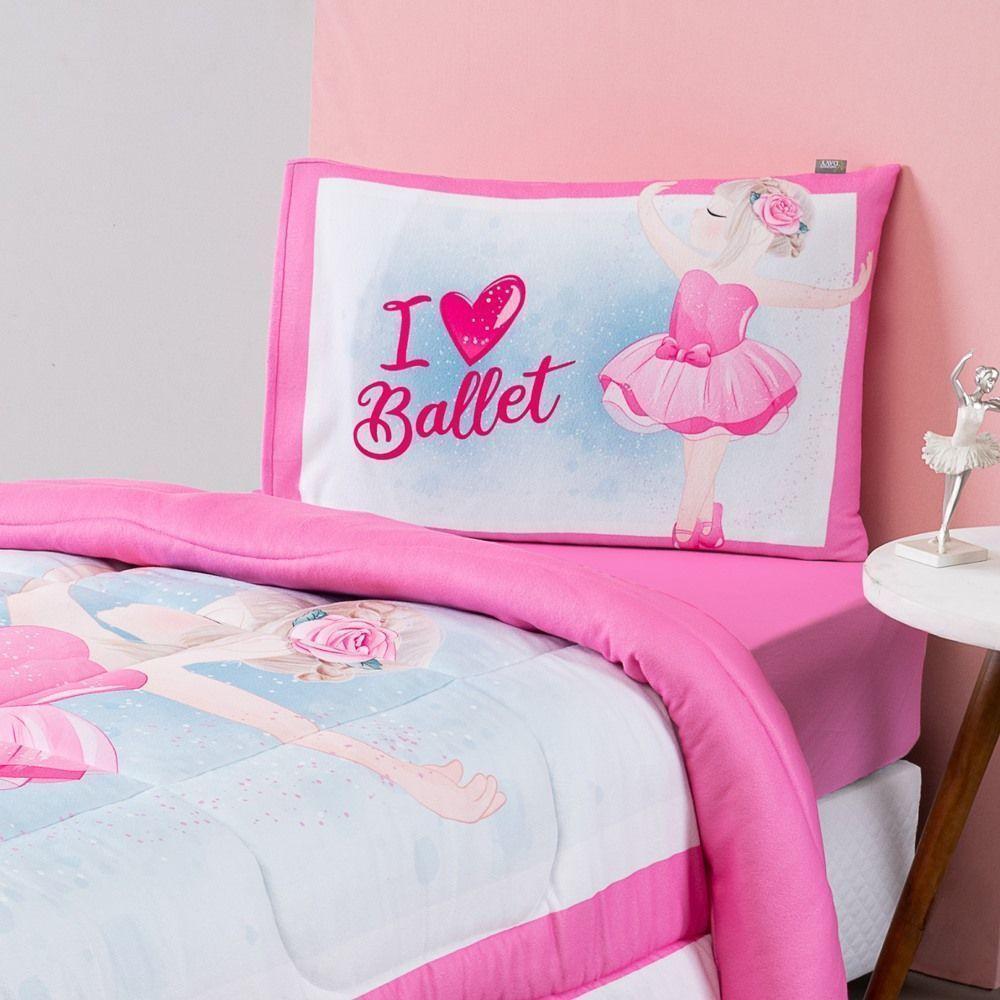 Kit Edredom + Lençol Plush Fofinho Infantil Dupla Face Dream 3 Peças Solteiro - Bailarina - 1