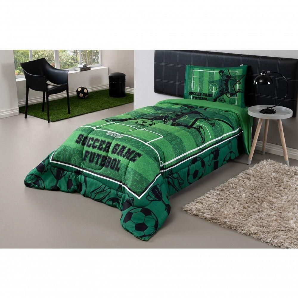Kit Edredom + Lençol Plush Fofinho Infantil Dupla Face Dream 3 Peças Solteiro - Futebol - 4