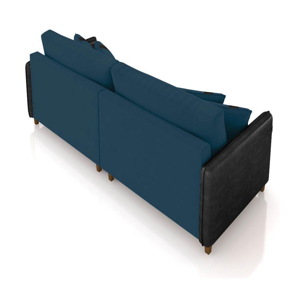 Sofá 2 Lugares Living 172cm Pé Madeira Valença Pto/veludo K01 - D\'rossi Cor Azul - 4