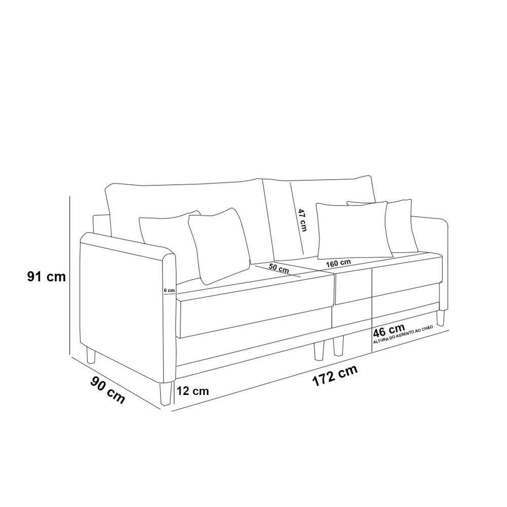 Sofá 2 Lugares Living 172cm Pé Madeira Valença Pto/veludo K01 - D\'rossi Cor Azul - 7