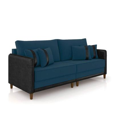 Sofá 2 Lugares Living 172cm Pé Madeira Valença Pto/veludo K01 - D\'rossi Cor Azul