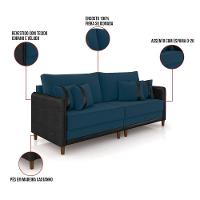 Sofá 2 Lugares Living 172cm Pé Madeira Valença Pto/veludo K01 - D\'rossi Cor Azul - 5