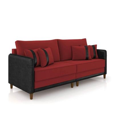 Sofá 3 Lugares Living 212cm Pé Madeira Valença Pto/veludo Vermelho K01 - D\'rossi