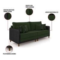 Sofá 3 Lugares Living 212cm Pé Madeira Valença Pto/veludo Verde K01 - D\'rossi - 5