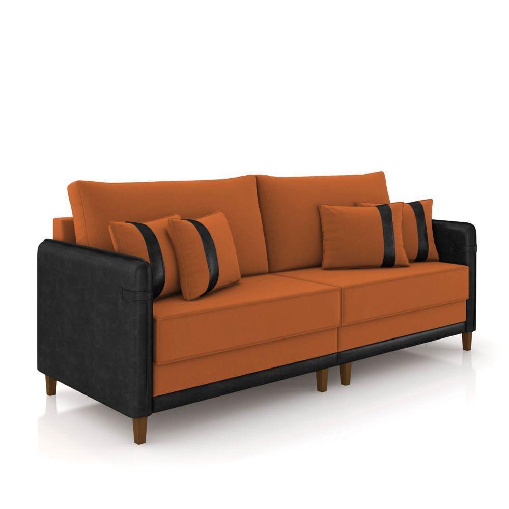 Sofá 2 Lugares Living 172cm Pé Madeira Valença Pto/veludo K01 - D\'rossi Cor Terracota - 1