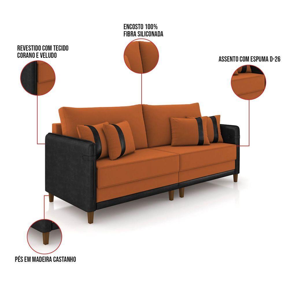 Sofá 2 Lugares Living 172cm Pé Madeira Valença Pto/veludo K01 - D\'rossi Cor Terracota - 5