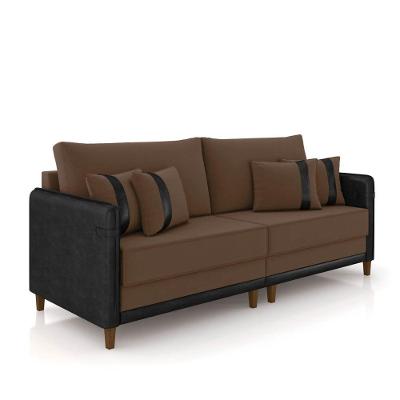 Sofá 3 Lugares Living 192cm Pé Madeira Valença Pto/veludo K01 - D\'rossi Cor Marrom