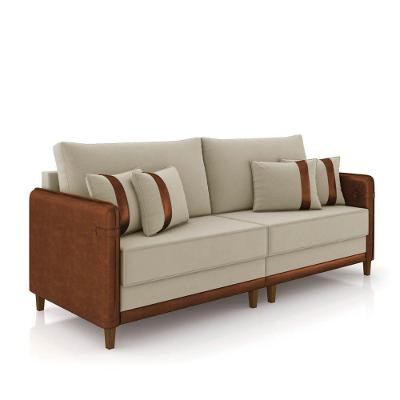 Sofá 3 Lugares Living 212cm Pé Madeira Valença Marrom/veludo K01 - D\'rossi Cor Bege