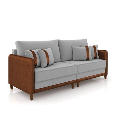 Sofá 2 Lugares Living 172cm Pé Madeira Valença Marrom/veludo Cinza K01 - D\'rossi