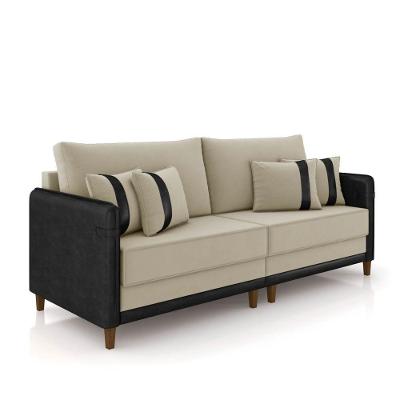 Sofá 3 Lugares Living 212cm Pé Madeira Valença Pto/veludo K01 - D\'rossi Cor Bege