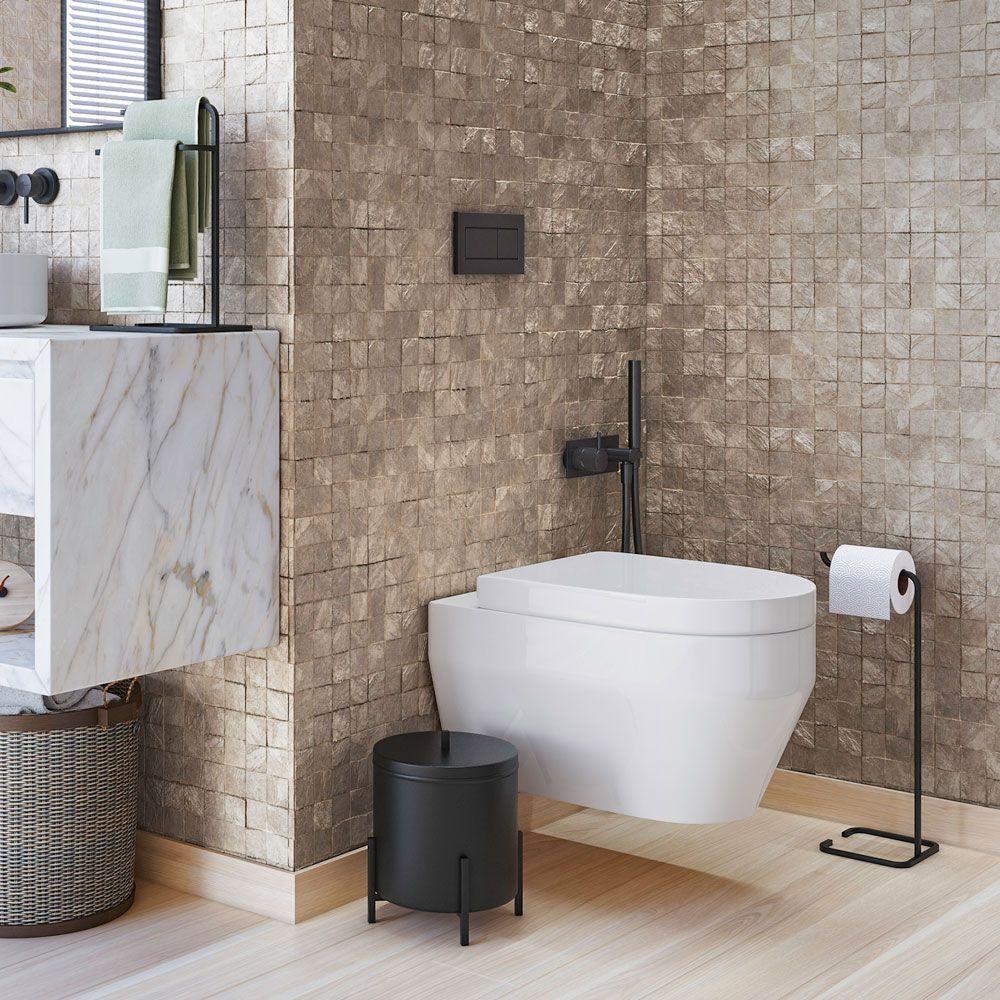 Kit Porta Toalha De Rosto Lixeira 6l E Porta Papel Higiênico Eleganza Metal Preto - 8