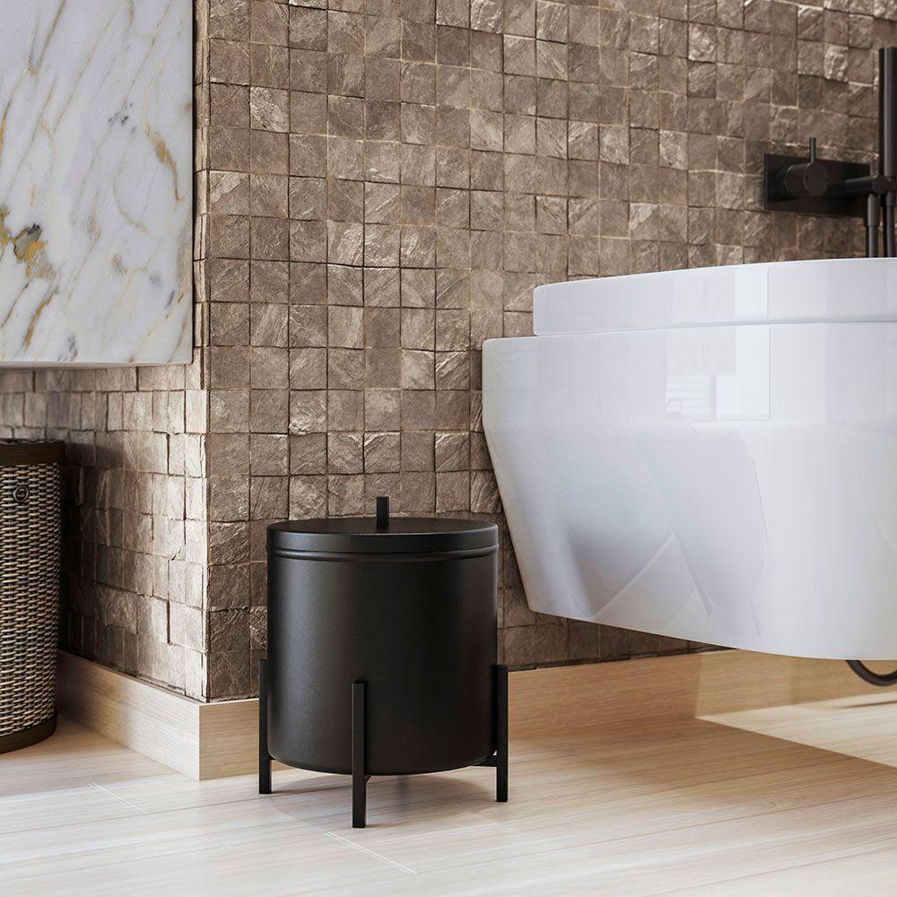 Kit Lixeira 6l E Porta Papel Higiênico Eleganza Metal Preto E Madeira - 3