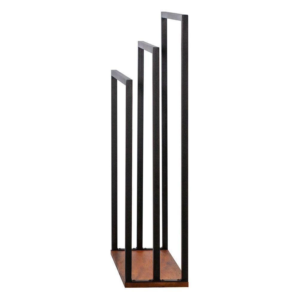 Porta Toalha Para 3 Toalhas Eleganza 50 Cm Metal Preto E Madeira - 3