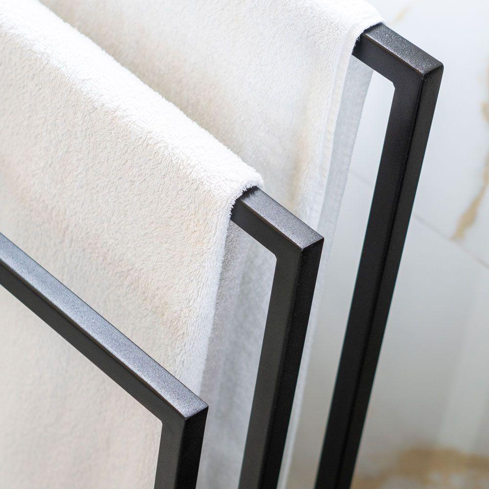 Porta Toalha Para 3 Toalhas Eleganza 50 Cm Metal Preto E Madeira - 5