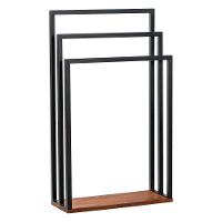 Porta Toalha Para 3 Toalhas Eleganza 50 Cm Metal Preto E Madeira - 1